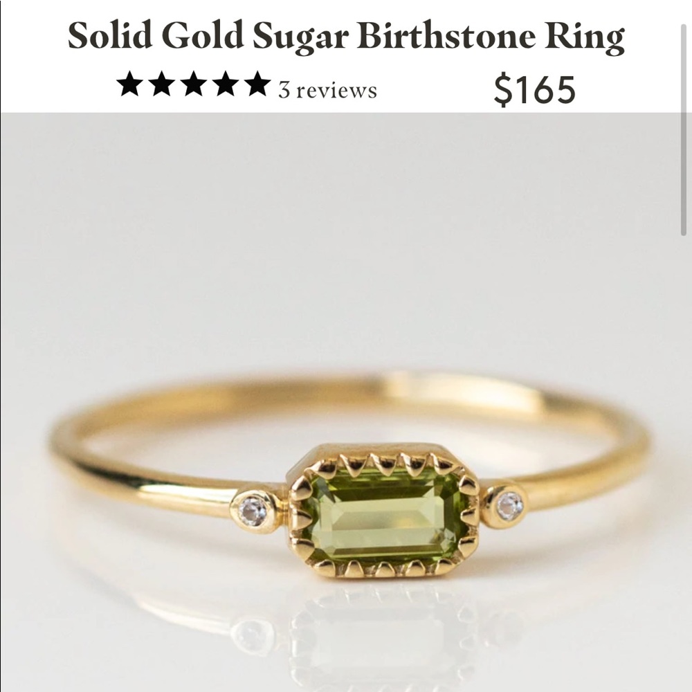 Solid Gold Sugar Birthstone Ring w/ Peridot and White Sapphire